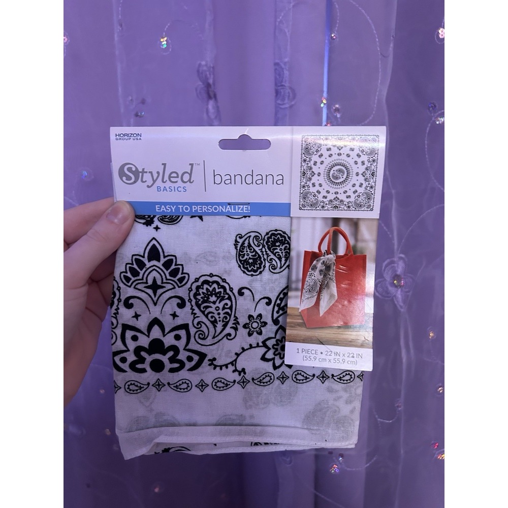 Styled Basics 100% Cotton Paisley Bandana Scarf Black White 22x22in Women